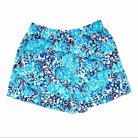 Lilly Pulitzer Mylee Tie Front Shorts Women’s Size 00 Tropical Print Beach Blue - Picture 7 of 10